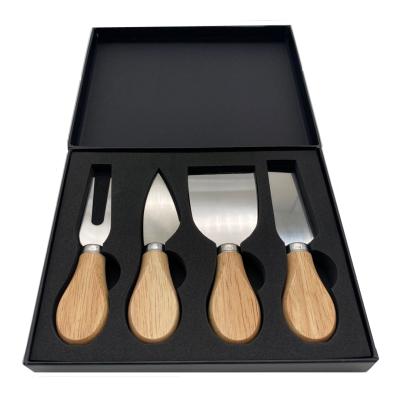 China Amazon Viable Professional Customize Logo Wooden Handle Stainless Steel Cutter Gift Box Set 4 Piece Cheese Knife Tools for sale