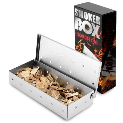 China Easily Cleaned Amazon Hit BBQ Grilling Smokers Chip Bbq Smoker Box Wooden Pellet Grill Accessories Stainless Steel for sale