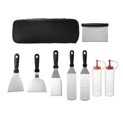 China Heavy Duty BBQ Griddle Turner Flat Top Spatula 8pcs Scraper 8pcs Easily Cleaned Accessory Tool Kit With Carrying Bag for sale