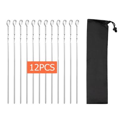 China Easily Cleaned Set of 12 Reusable 17 Inch Stainless Steel Long Flat BBQ Skewers with Storage Bag for sale