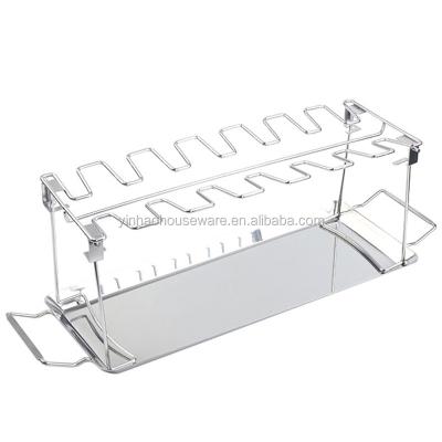 China Easily Cleaned Stainless Steel Rotisserie Vertical Rack With Drip Pan For Cooking Vegetables Chicken Leg Grill Rack for sale