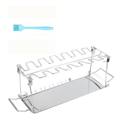 China Easily Cleaned Stainless Steel Chicken Wing Leg Rack 14 Slots Rotisserie Rack With Drip Pan And Pastry Brush for sale