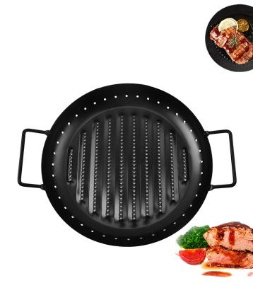 China Portable Not Easily Cleaned Stainless Steel BBQ Grill Basket Stick Grill Basket for Grilling Veggies Seafood and Meats for sale