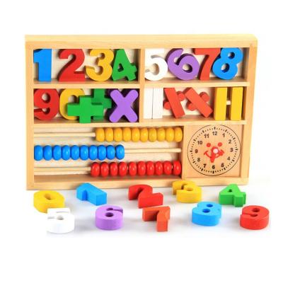 China Wooden Math Toys Multifunctional Abacus Clock Knowledge Counting Montessori Parent-child Wooden Baby Mathematical Educational Children for sale