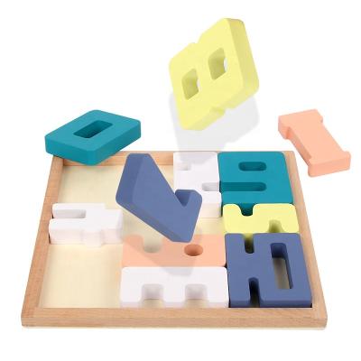 China Wooden Baby 3D Digital Math Toys Wooden Number Building Block Montessori Announcement Number Board Puzzle Games Educational Toys for Kindergarten for sale