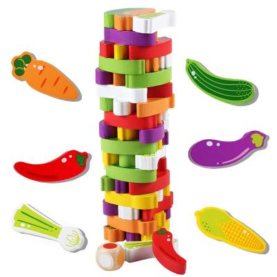 China Tumbled Wooden Vegetable Wooden Toys Stacking Tower Dies Tower Block Board Game Interactive Educational Stacking Game for sale