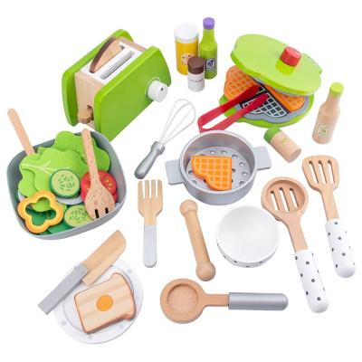 China Wood Children' s Kitchen Play House Toy Pancake Maker Bread Maker Salad Meal Kitchen Utensils Adapt Role Playing Toy For Kids Gifts for sale