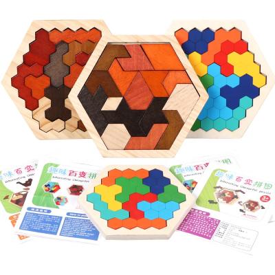 China DIY TOY Kids Puzzle Toy Wooden Colorful Hexagon Honeycomb Shapes Jigsaw Puzzle Board Smart Toys For Children Adults IQ Hexagon Puzzle for sale