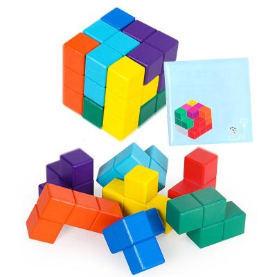 China Building Toy Children Colorful Educational 3D Wooden Logic Cube Toys Montessori Puzzle Games Brain Challenge Game Sensory Toys For Children for sale