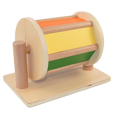 China Wood Montessori Colored Spining Drum Sensory Toys For Infant 6 Months - 1 Years Materials Montessori Drum Textile 0-3 Years for sale