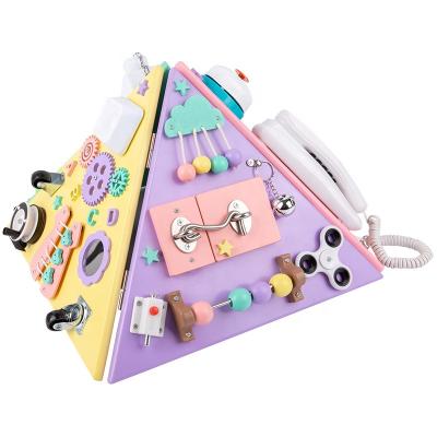 China Wood+Metal+Plastic Pyramid Detachable Busy Room Montessori Busy Board Opening Multifunctional Busy Kids Toy Anti-theft Chain Block Gif for sale