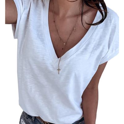 China QUICK DRY V-neck short sleeve women's fashion slim T-shirt summer women's top loose women's 2021 new for sale