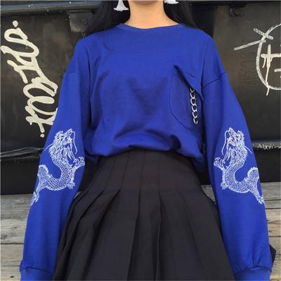 China Women autumn coat thin top of personality style dragon ring embroidery long sleeve home loose sanitary wear Korean original QUICK DRY for sale