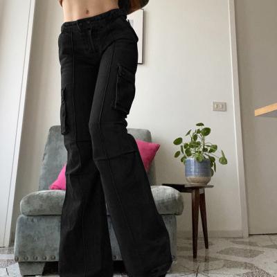 China Hot Selling Drop Waist QUICK DRY Women's Patchwork Pockekts Fashion Straight Denim High Waisted Denim Pants Women's Clothing Cargo Pants for sale