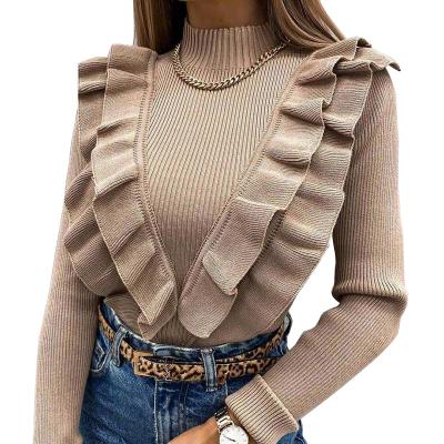 China European e-commerce QUICK DRY border independent station spot edge new and American women's wear long sleeve ruffle tight knit top for sale