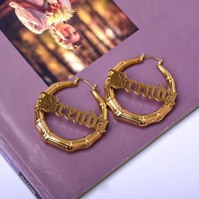 China CLASSIC Bamboo Customize Name Logo Bamboo Stainless Steel Circle Earrings for sale