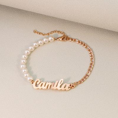 China Cute Personalized Diy Name Bead Bracelet Heart Engraved Bracelet Custom Kids Nameplate Mom Letter Pendant for sale