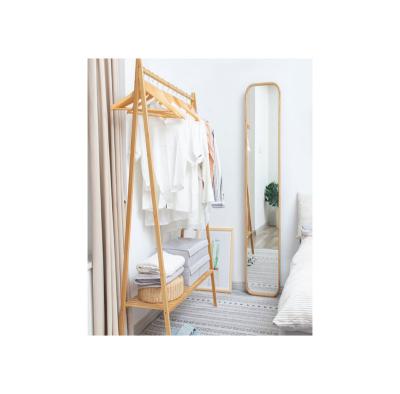 China Modern High Quality Bamboo A Shape Storage Shelf Mirror Built-in Clothes Coat Rack For Bedroom for sale