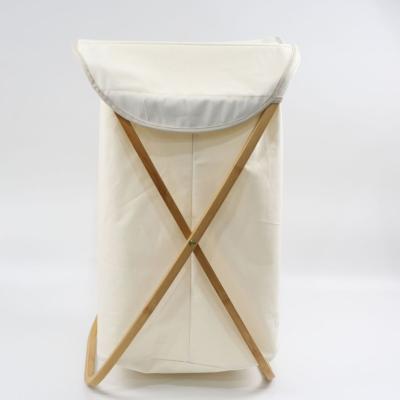 China Folding Handle Cloth Storage Bamboo Cloth Covered Dirty Laundry Hamper With Large Volume for sale