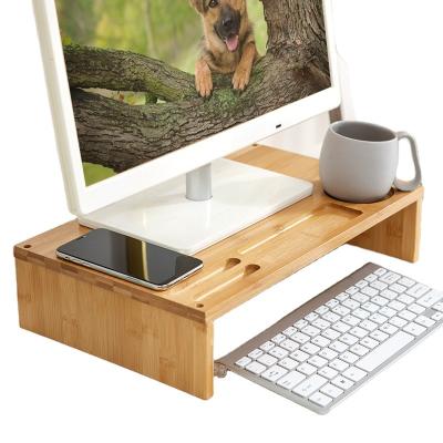 China Other Laptop 3layer Laptop Shelf Desktop Shelf Multifunctional Storage Rack Bamboo Computer Monitor Stand for sale