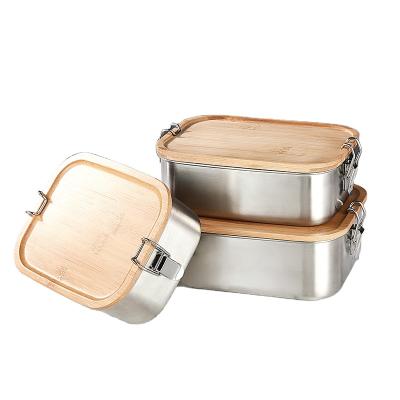 China Freshness Storage Bento Box Small Metal Lunch Stainless Steel Containers with Bamboo Lid Stainless Steel Japanese Snack Containers for School for sale