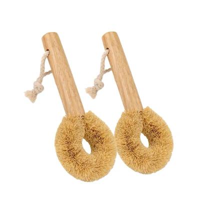 China Sustainable Natural Eco-friendly Bamboo Wooden Sisal Dish Pot Cleaning Brush Set Coconut with Wooden Handle for sale