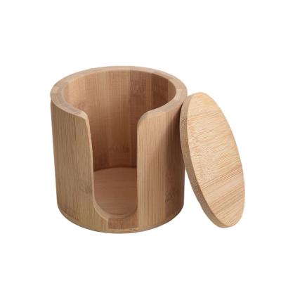 China Gift & Reusable Craft Bamboo Facial Pads Storage Rack Personalized Bamboo Container Eco Friendly Customized Gift Round Pads Case for sale