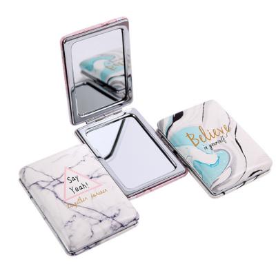 China PU Makeup Mirror Fashion Makeup Mirror Custom Creative Marble Portable Folding Square Mirror for sale