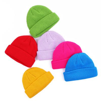 China Fashion Headwear Daily Basic Unisex Colorful Solid Color White Stretchy Soft Warm Acrylic Knit Custom Logo Rib Cuff Beanie Hat for sale