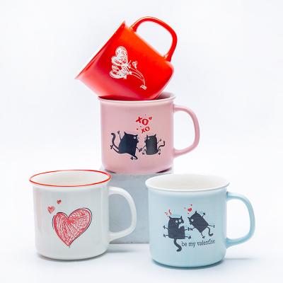 China Sustainable Valentine's Day Ceramic Couple Mug Set Colorful Conversation Heart Coffee Mugs with Heartfelt Sayings for Anniversary Wedding for sale