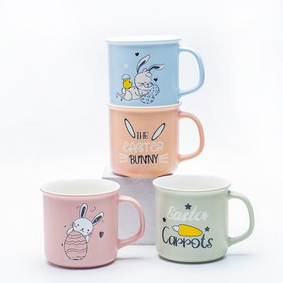 China Sustainable Hot Sale Easter Gift Idea Hand-Painted Cute Stoneware Tea & Coffee Cups Customizable Porcelain Mugs Fashionable Rabbit Design for sale