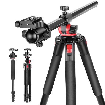 China New Design PORTABLE Aluminum Tripod Multifunctional Horizontal Center Column Camera Tripod With Tripod Ball Head For DSLR for sale