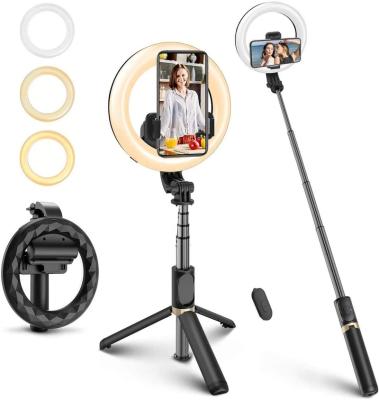 China Hot Selling Dimmable Glow Selfie Ring Lights Q07 6 Inch With Tripod Stand Selfie Video Stick Led Ring Lamp Battery Operated Luz Ring Light for sale