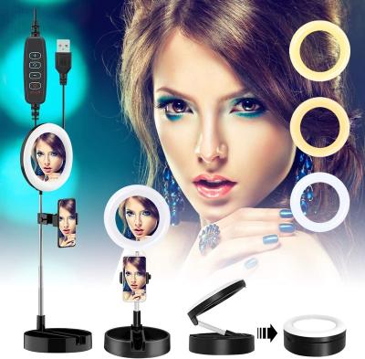 China Mini Led Makeup Ring Light With Foldable Stand 6 Inch Mini Ring Phone Holder Foldable Led Makeup Selfie Ring Light Mini Mirror Light for sale