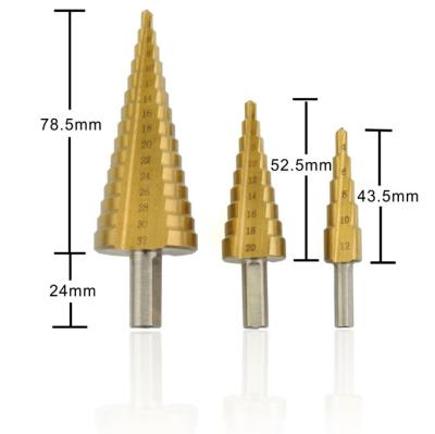 China Hot Sale 3pcs Metal Step Drill Bits 4-32mm 4-12mm 4-20mm HSS Power Tools HSS Wood Titanium Metal Drilling for sale