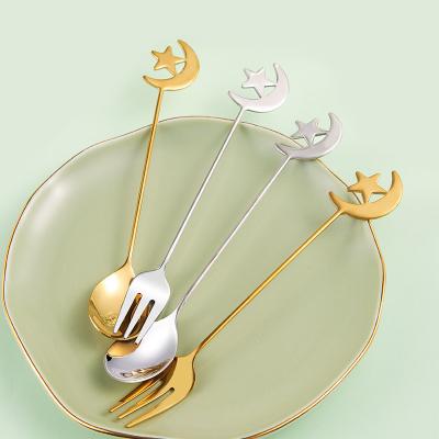 China Eir Holiday New Years Stainless Steel Viable Cutlery Set For Wedding Party Dessert Handle Moon The Long Creative Fruit Gold Fork Spoon for sale