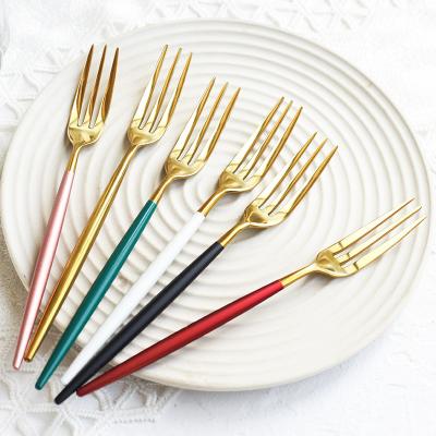 China Wholesale High Quality Various Color Stainless Steel Gold Salad Fruit Fork Luxury Metal Viable for sale