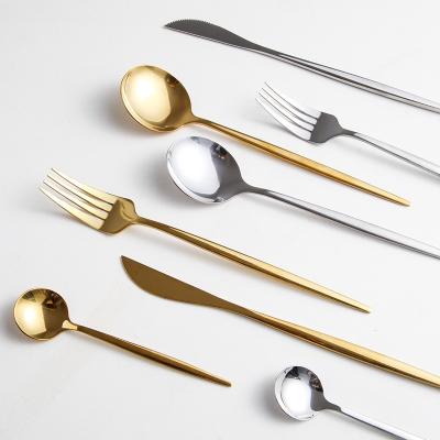 China Stainless Steel Cutlery Hotel Restaurant Travel Spoon Knife and Fork Viable Royal Gold Set for sale