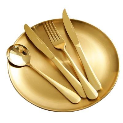 China Minimalism Sustainable Design Dinnerware Gift Spoon Fork Steak Knife Steak Dish Gold Flatware Sets for sale