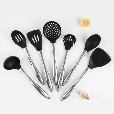 China High Quality 7 Pieces Viable Set 304 Stainless Steel Handle Hollow Silicone Kitchenware Cooker Set Main Soup Spoon Strainer Suspensible for sale