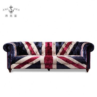 China Union Jack traditional ice velvet sofa bluefabric A105 for sale