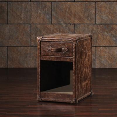 China Industrial Antique Leather Night Stand Side Table and Trunk for sale