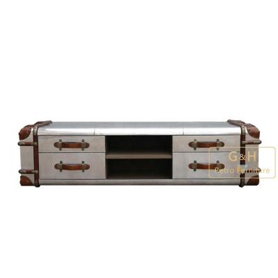 China Unique Rectangular Industrial Extendable Metal Cargo Container Coffee Table and TV Stand Set for sale