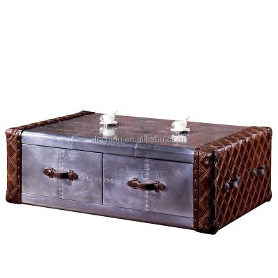 China Industrial Metal Coffee Table With Drawers Vintage Designs for sale