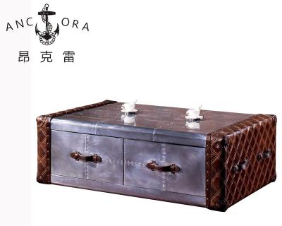 China Hot Selling Aluminum + Leather Trunk Wood Center Table with Drawers for Living Room L818 for sale