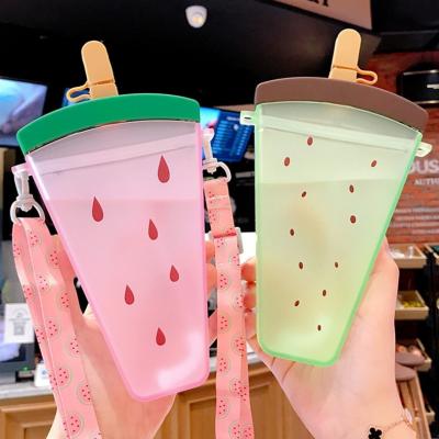 China Viable Ice Cream Water Bottle With Straw Trendy Portable Plastic Water Jug Shape Water Cup Watermelon Ice Cream Bottle for sale