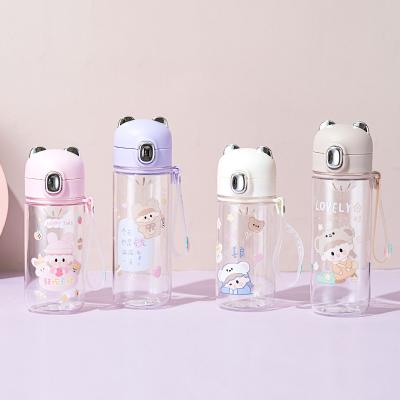 China Kids Viable Water Bottle with Handle Cover Portable Cup Couple Cups Little Girl Bounce Cover Straw Cup Plastic Student CupinsWind Cups for sale