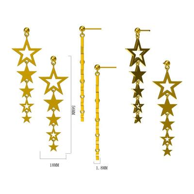 China Custom Large CAD Gold Plated 925 Silver Hollow Star Drop Earrings For Women And Girls Christmas Gift for sale