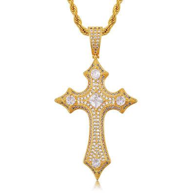 China Wholesale Hiphop Cross Shaped Silver Gold Plated Clear Crystal Zircon Hip Hop Jewelry Style Pendant for sale