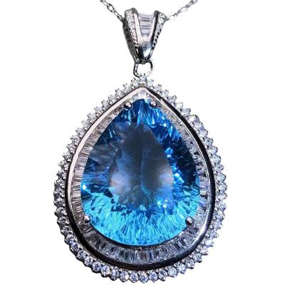 China FASHIONABLE Swiss Blue Topaz Pendant, Pure Silver Body 925 Inlaid Millennial Cut Deep Sea Blue Pendant Jewelry for sale